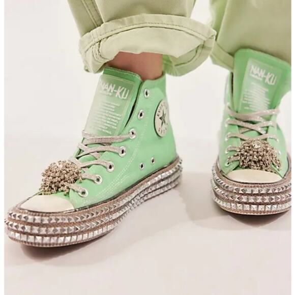 Nan-Ku Shoes - NEW Nan-Ku Couture x Free People Cruise Studded High Top Sneakers Mint Green 36